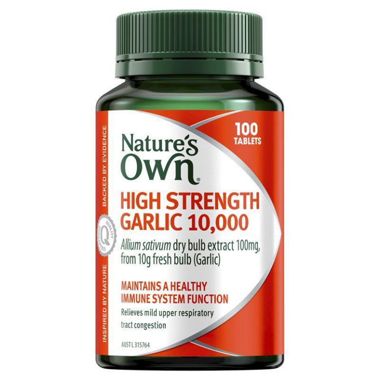 Nature's Own Garlic High Strength 10,000 for Immune Support - 100 Tablets front image on Livehealthy HK imported from Australia
