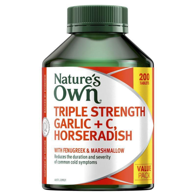 Nature's Own Garlic, Vitamin C + Horseradish Triple Strength for Immunity - 200 Tablets front image on Livehealthy HK imported from Australia