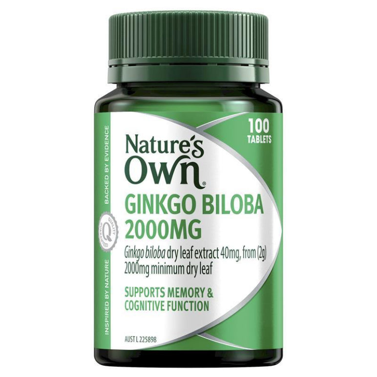 Nature's Own Ginkgo Biloba 2000mg for Memory 100 Tablets front image on Livehealthy HK imported from Australia