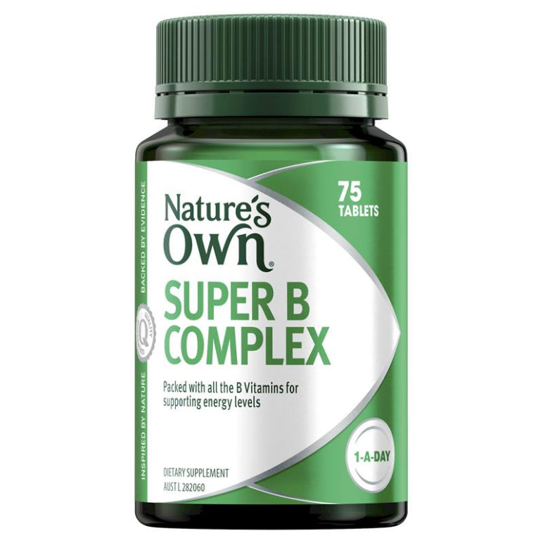 Nature's Own Super Vitamin B Complex with Biotin, B3, B6, & B12 for Energy - 75 Tablets front image on Livehealthy HK imported from Australia