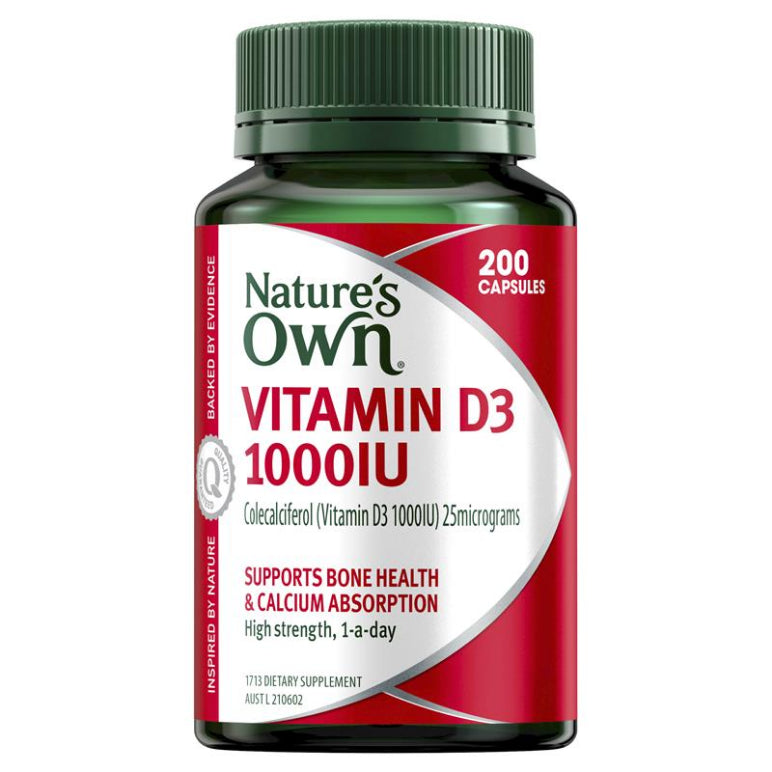 Nature's Own Vitamin D 1000IU for Bone Health 200 Capsules front image on Livehealthy HK imported from Australia