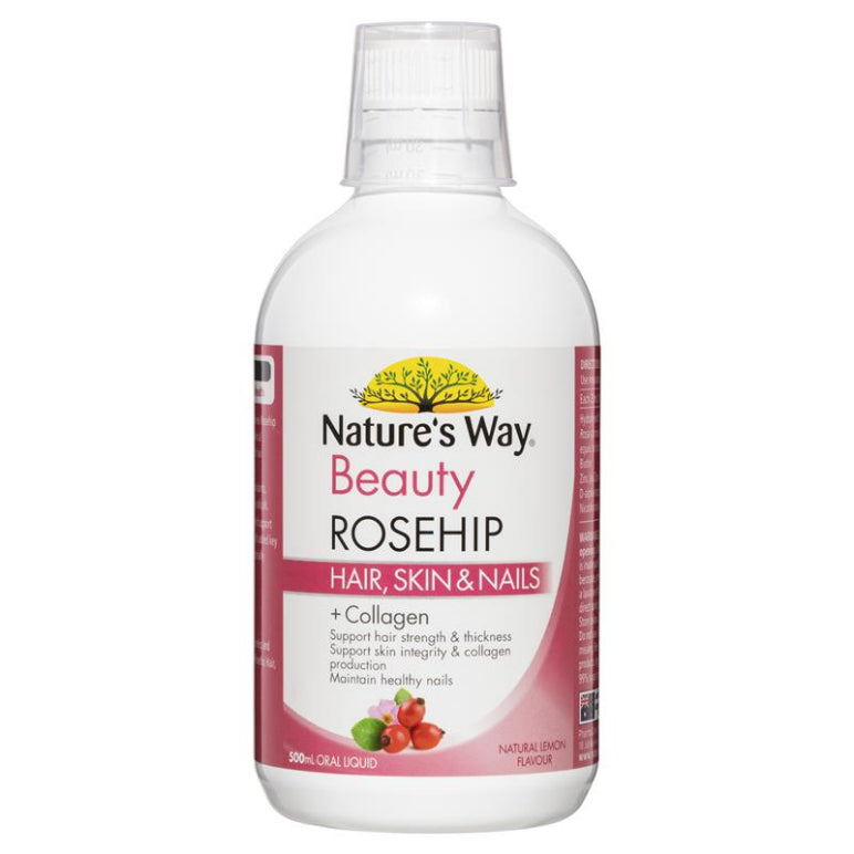 Nature's Way Beauty Rosehip Hair Skin & Nails + Collagen Liquid 500ml front image on Livehealthy HK imported from Australia