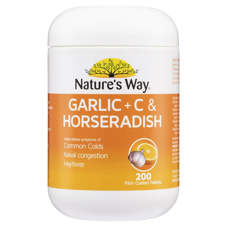 Nature's Way Garlic + C & Horseradish 200 Tablets front image on Livehealthy HK imported from Australia
