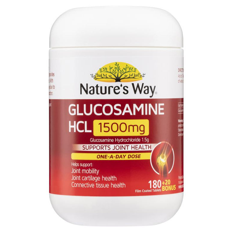 Nature's Way Glucosamine 1500mg 180 + 20 Bonus Tablets front image on Livehealthy HK imported from Australia