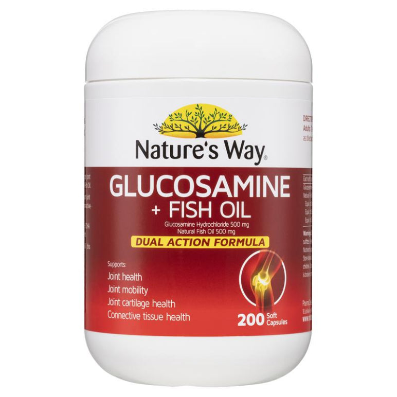 Nature's Way Glucosamine + Fish Oil 200 Soft Capsules front image on Livehealthy HK imported from Australia