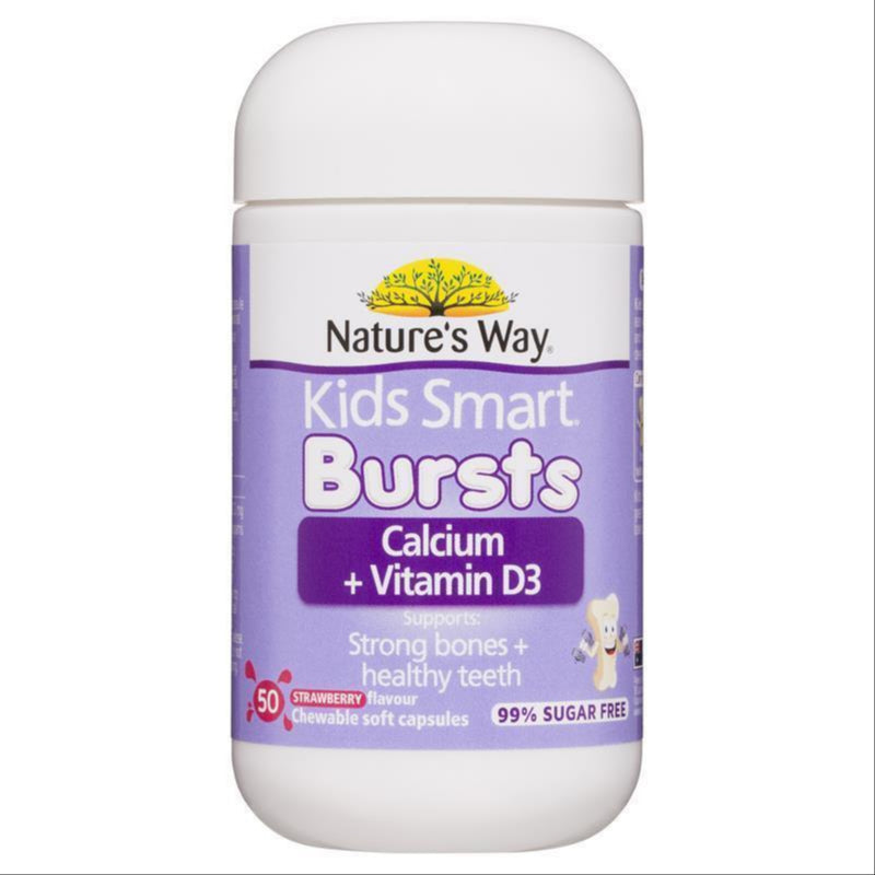 Nature's Way Kids Smart Bursts Calcium + Vitamin D3 50 Capsules For Children front image on Livehealthy HK imported from Australia