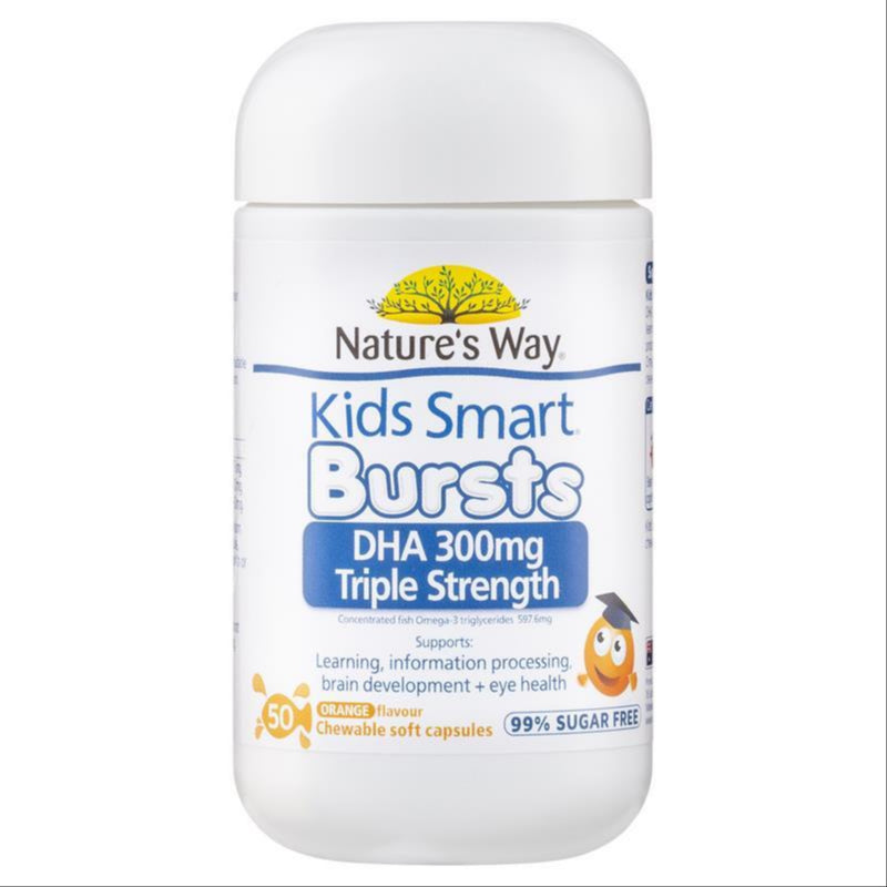 Nature's Way Kids Smart Bursts DHA 300mg Triple Strength 50 Capsules For Children front image on Livehealthy HK imported from Australia