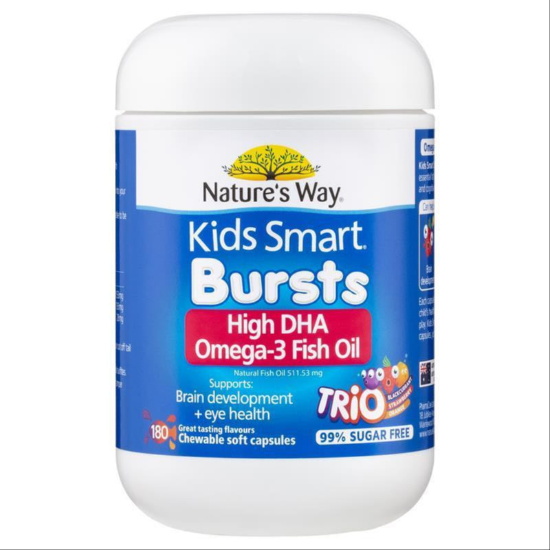 Nature's Way Kids Smart Bursts High DHA Omega-3 Fish Oil Trio 180 Capsules For Children front image on Livehealthy HK imported from Australia