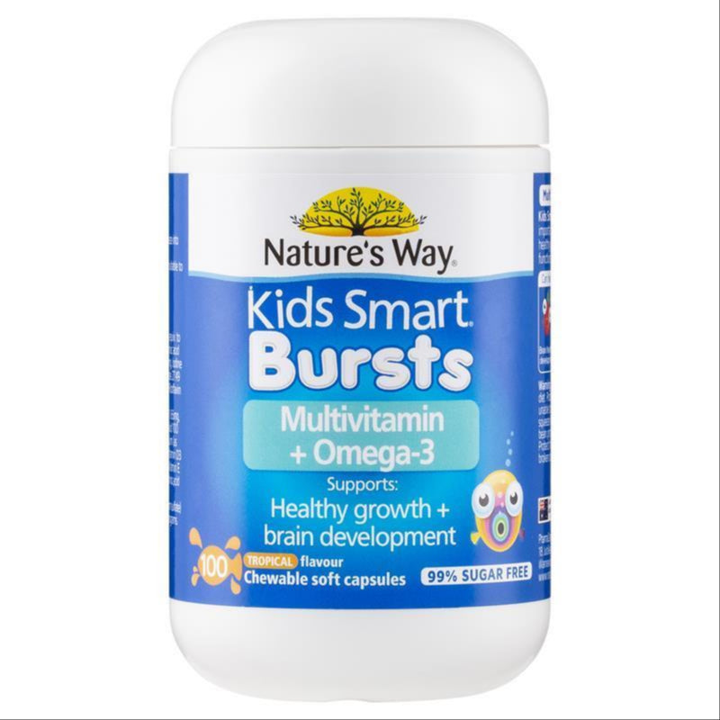 Nature's Way Kids Smart Bursts Multivitamin + High DHA Fish Oil 100 Capsules For Children front image on Livehealthy HK imported from Australia