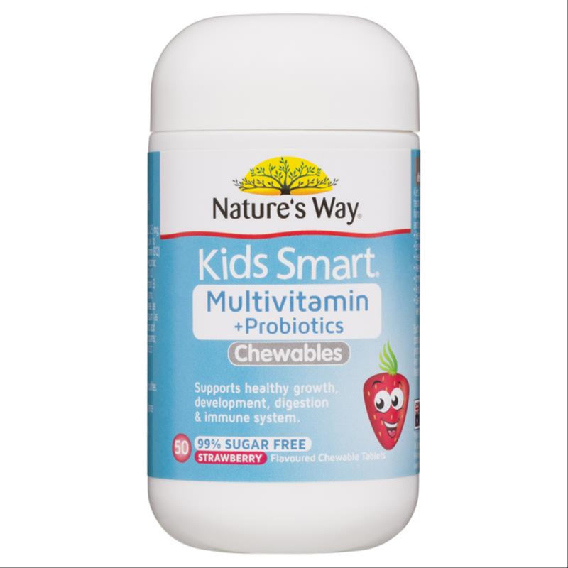 Nature's Way Kids Smart Multivitamin + Probiotics Chewables 50 Tablets For Children front image on Livehealthy HK imported from Australia