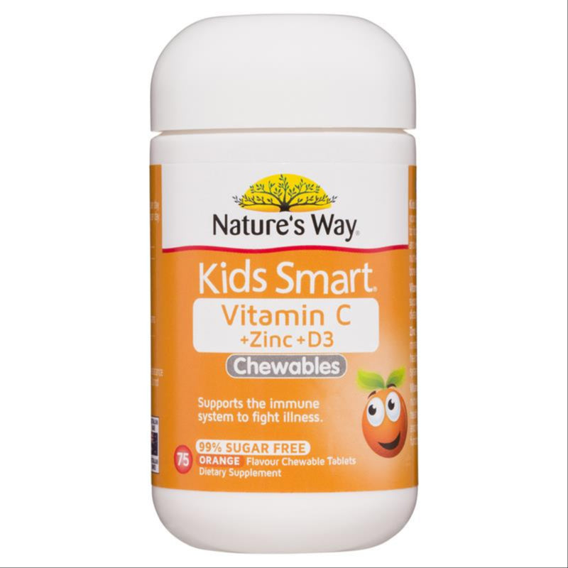 Nature's Way Kids Smart Vitamin C + Zinc + D3 Chewables 75 Tablets For Children front image on Livehealthy HK imported from Australia