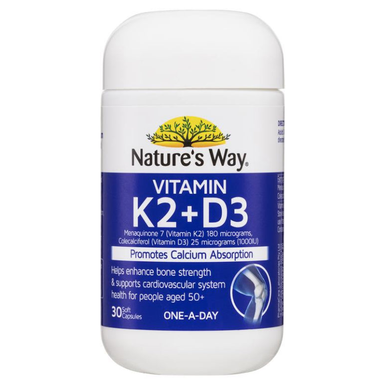 Nature's Way Osteo K Vitamin K2 + D3 180mcg 30 Softgel Capsules front image on Livehealthy HK imported from Australia