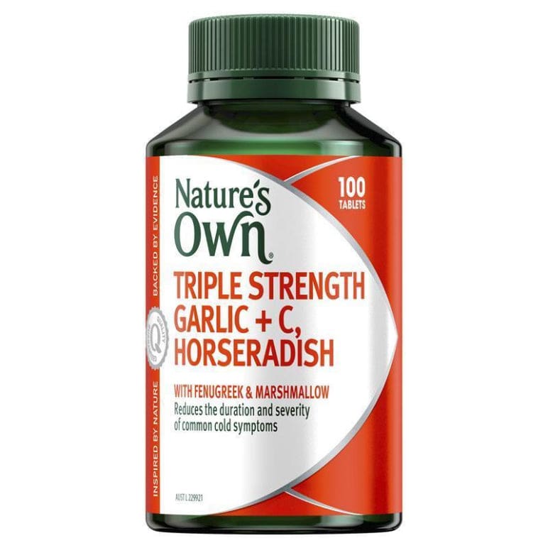 Nature's Own Garlic, Vitamin C + Horseradish Triple Strength for Immunity - 100 Tablets front image on Livehealthy HK imported from Australia