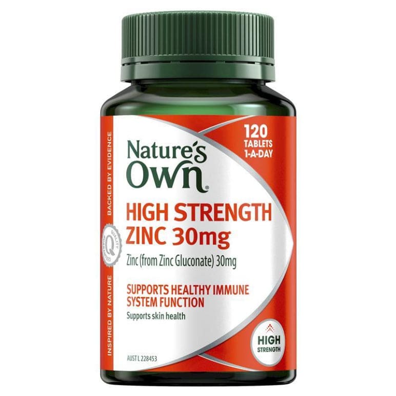 Nature's Own Zinc High Strength 30mg for Immune Support - 120 Tablets front image on Livehealthy HK imported from Australia