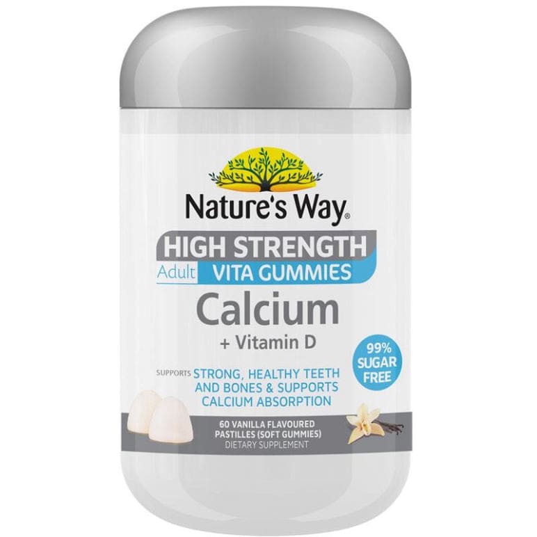 Natures Way Adult Vita Gummies Sugar Free High Strength Calcium 60 Gummies front image on Livehealthy HK imported from Australia