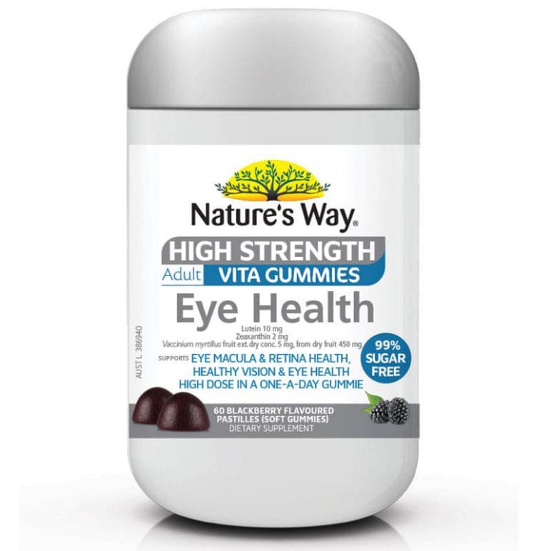 Natures Way Adult Vita Gummies Sugar Free High Strength Eye Health 60 Gummies front image on Livehealthy HK imported from Australia