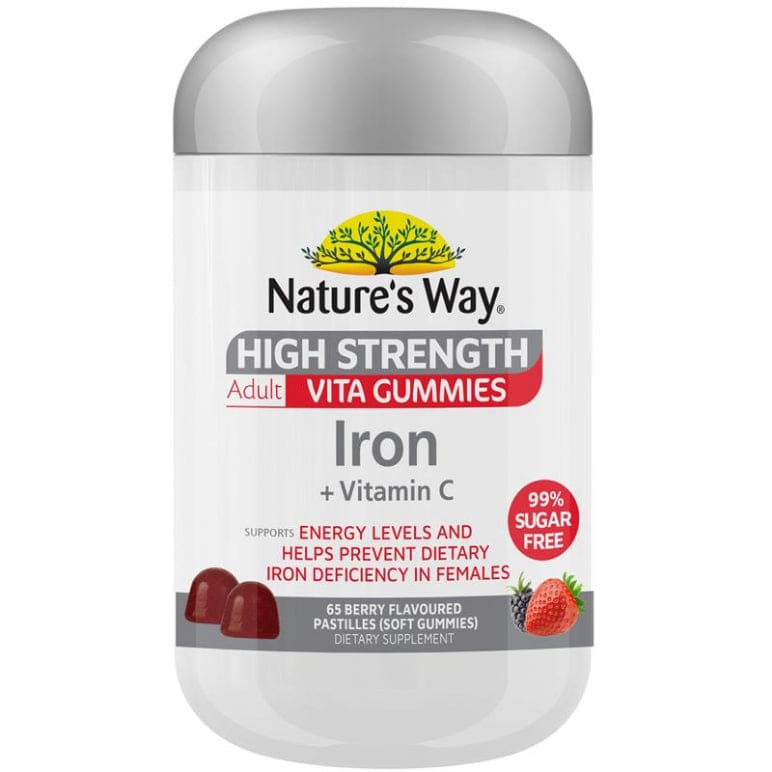 Natures Way Adult Vita Gummies Sugar Free High Strength Iron 65 Gummies front image on Livehealthy HK imported from Australia