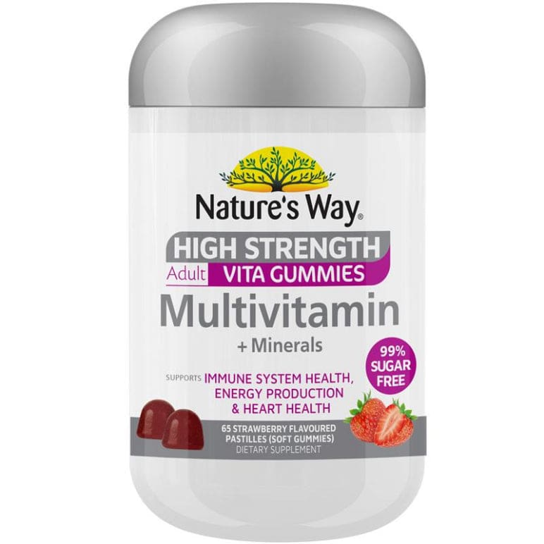 Natures Way Adult Vita Gummies Sugar Free High Strength Multivitamin 65 Gummies front image on Livehealthy HK imported from Australia