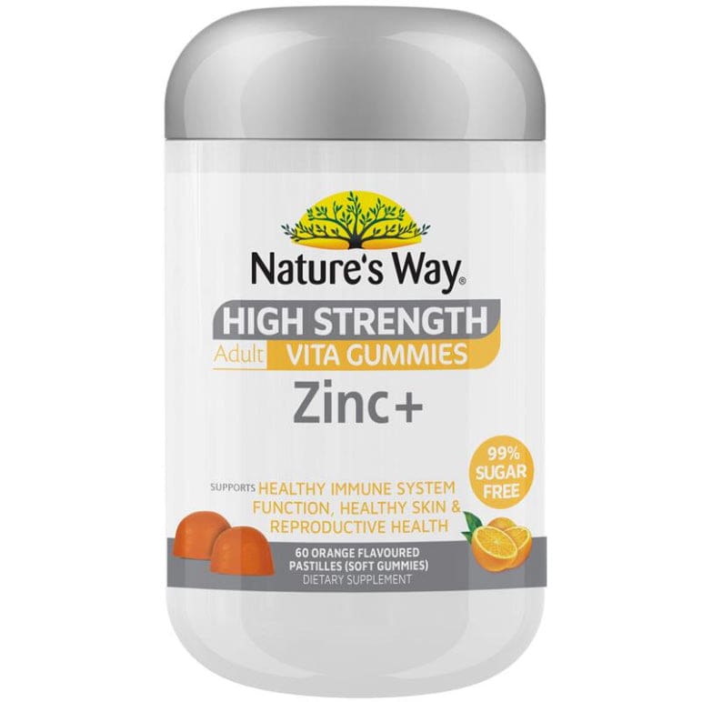 Natures Way Adult Vita Gummies Sugar Free High Strength Zinc + 60 Gummies front image on Livehealthy HK imported from Australia