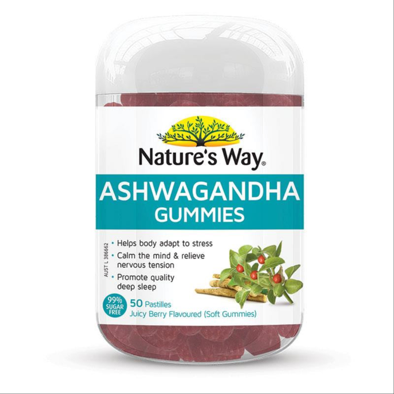 Natures Way Ashwagandha 50 Gummies front image on Livehealthy HK imported from Australia