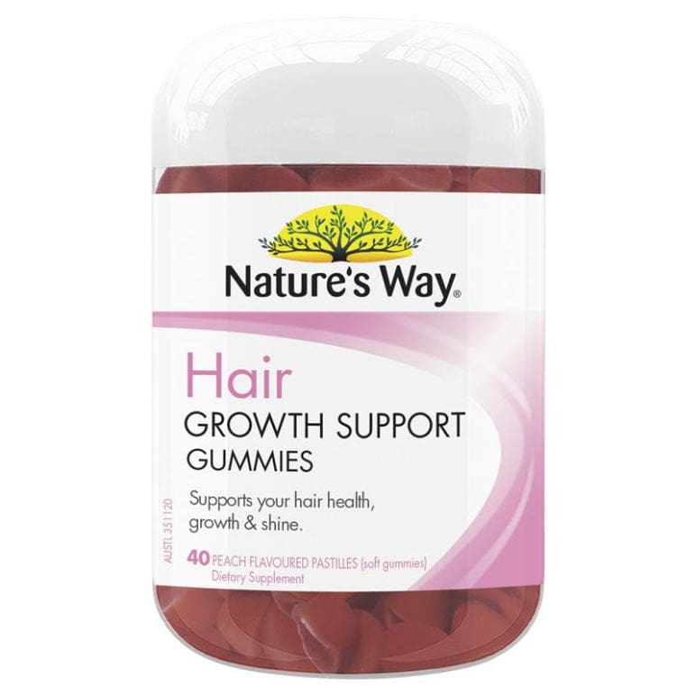 Nature's Way Hair Growth Support 40 Peach Flavoured Gummies front image on Livehealthy HK imported from Australia