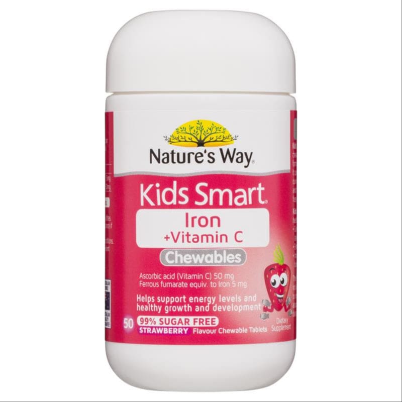 Nature's Way Kids Smart Iron + Vitamin C Chewables 50 Tablets For Children front image on Livehealthy HK imported from Australia