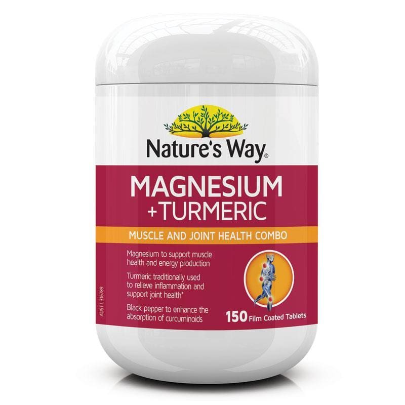 Nature's Way Magnesium + Turmeric 150 Tablets New Formula front image on Livehealthy HK imported from Australia