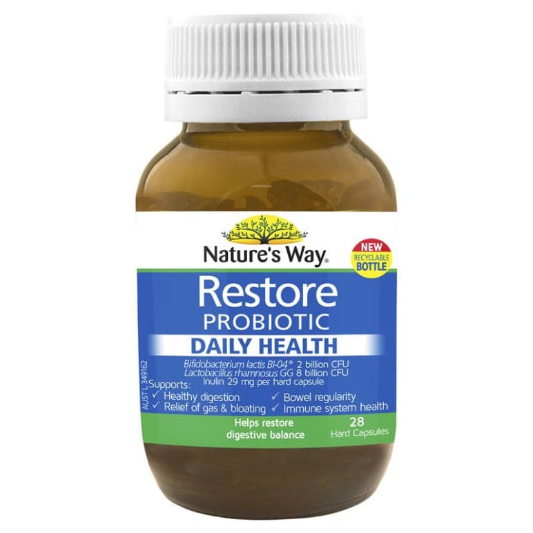 Natures Way Restore Probiotic Daily Health 28 Capsules front image on Livehealthy HK imported from Australia