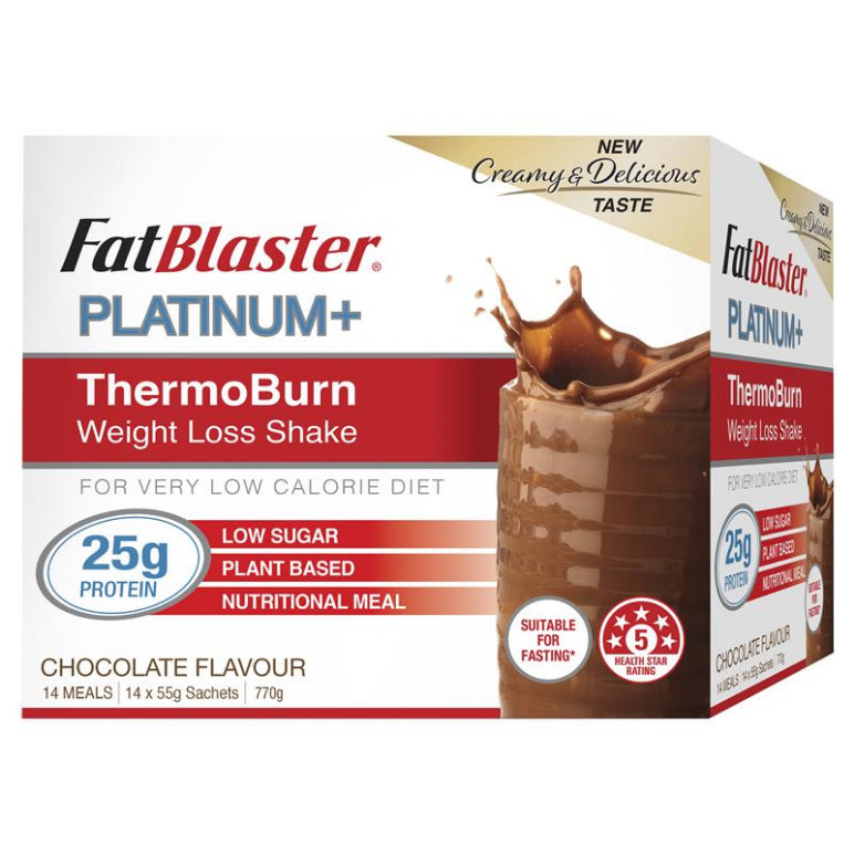 Naturopathica Fatblaster Platinum + Thermoburn Weight Loss Shake Chocolate 14 x 55g Sachet front image on Livehealthy HK imported from Australia