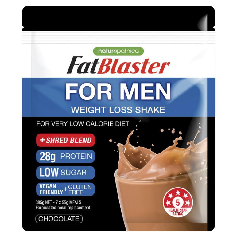 Naturopathica Fatblaster Shake for Men Chocolate Pouch 385g front image on Livehealthy HK imported from Australia
