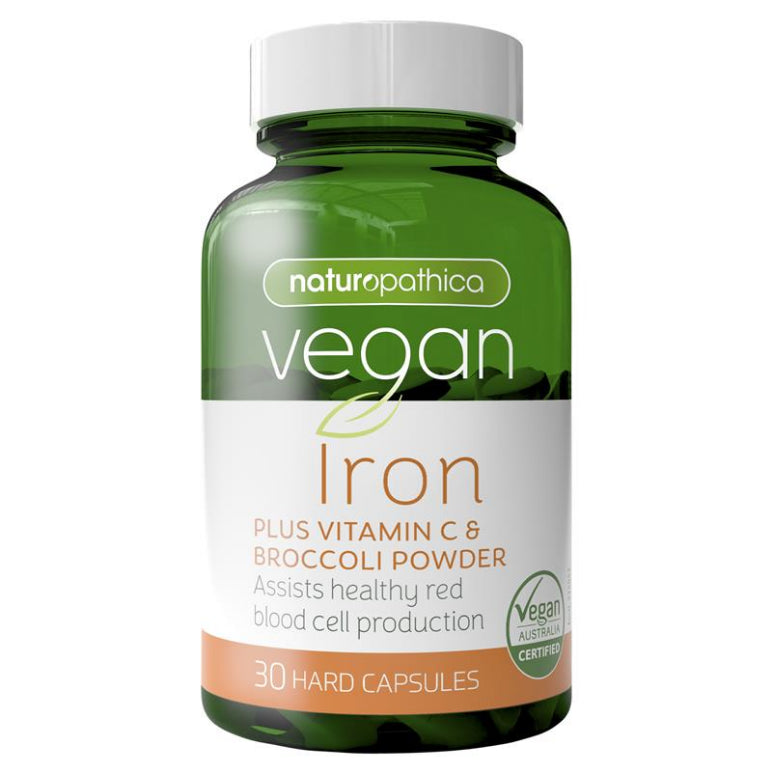 Naturopathica Vegan Iron Plus Vitamin C & Broccoli Powder 30 Capsules front image on Livehealthy HK imported from Australia