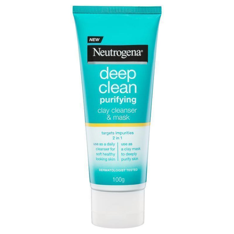Neutrogena Deep Clean Purifying Clay Cleanser & Mask 100g front image on Livehealthy HK imported from Australia
