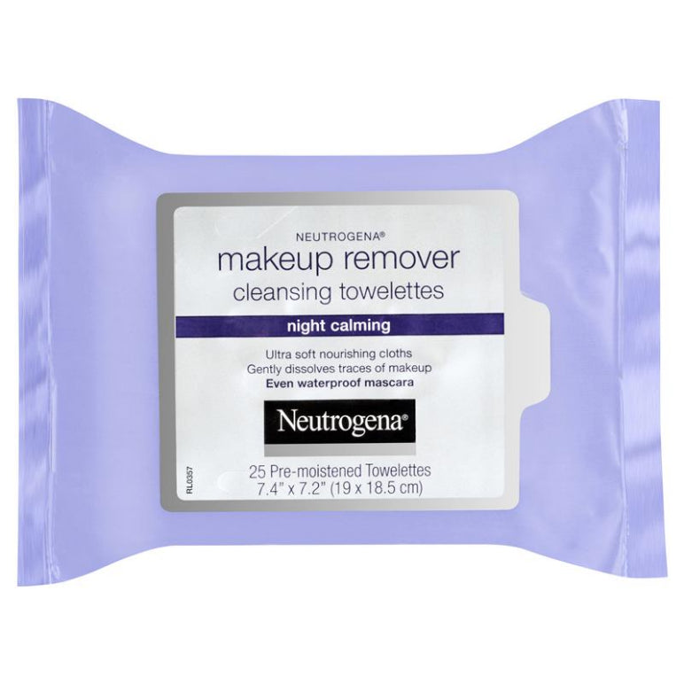 Neutrogena Night Calming Makeup Remover Cleansing Towelettes Wipes 25 Pack front image on Livehealthy HK imported from Australia