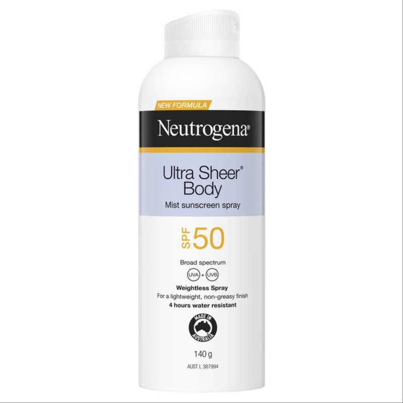 Neutrogena Ultra Sheer Body Mist Sunscreen SPF 50 140g front image on Livehealthy HK imported from Australia