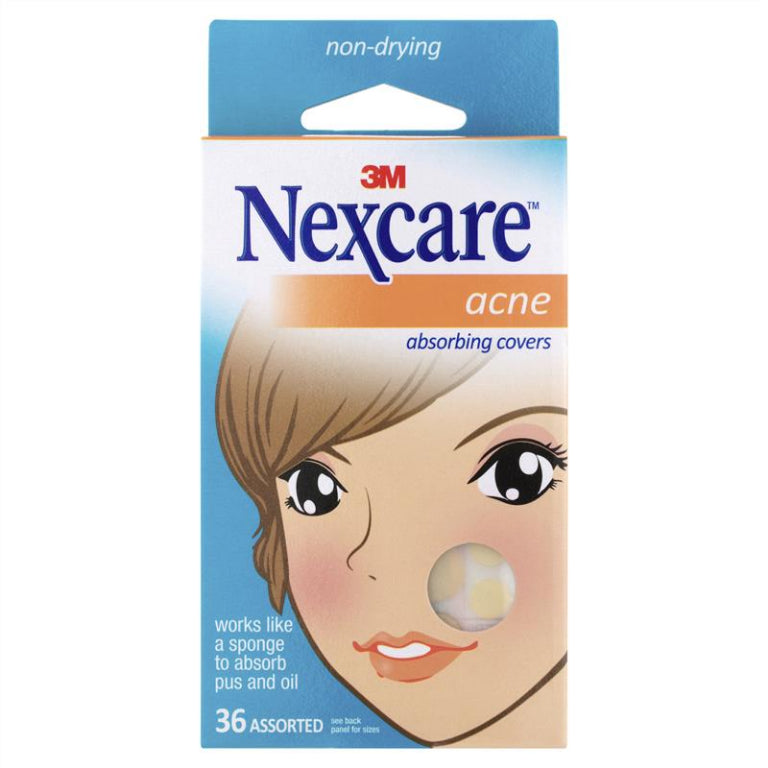 Nexcare Acne Absorbing Covers 36 Assorted Pack front image on Livehealthy HK imported from Australia