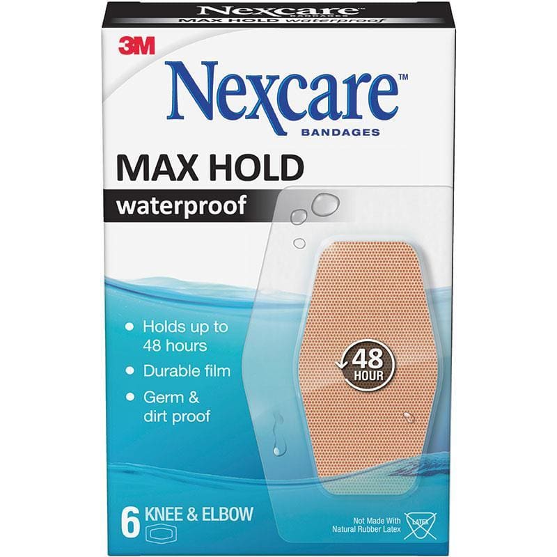 Nexcare Max Hold Waterproof Knee & Elbow 6 Pack front image on Livehealthy HK imported from Australia