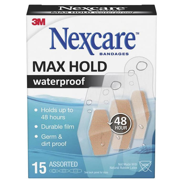 Nexcare Max Hold Waterproof Strips Assorted 15 Pack front image on Livehealthy HK imported from Australia
