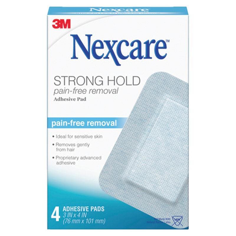Nexcare Strong Hold Pain-Free Removal Adhesive Pads 4 Pack front image on Livehealthy HK imported from Australia