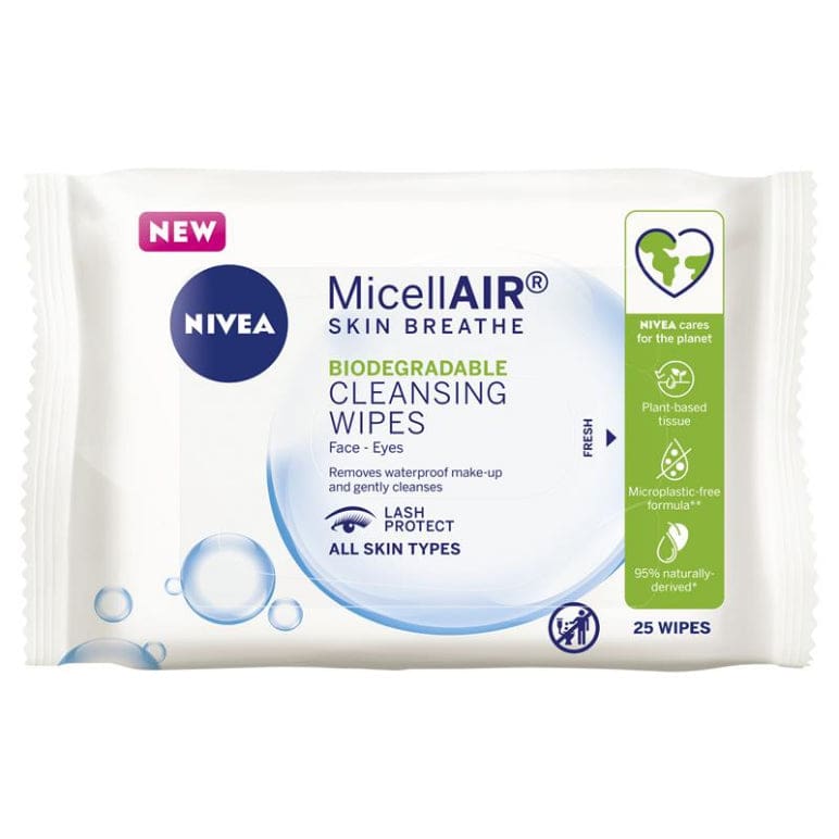 Nivea Daily Essentials Biodegradable Micellar Cleansing Wipes 25pk front image on Livehealthy HK imported from Australia