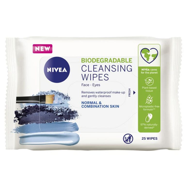 Nivea Daily Essentials Biodegradable Normal and Combination Skin Facial Cleansing Wipes 25pk front image on Livehealthy HK imported from Australia
