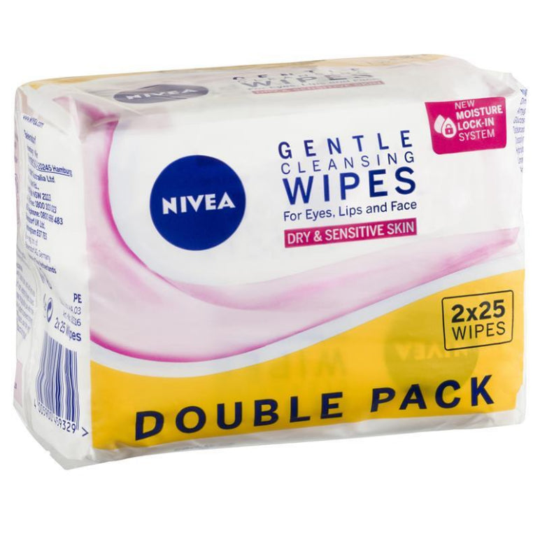 NIVEA Daily Essentials Gentle Face Wipes 25pc Twin Pack front image on Livehealthy HK imported from Australia