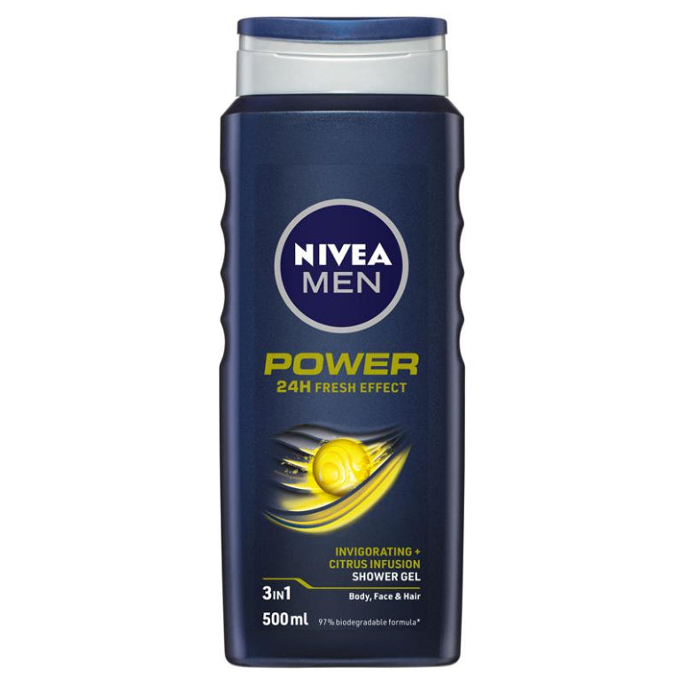 NIVEA MEN Power Refresh 3-IN-1 Shower Gel Body Wash 500ml front image on Livehealthy HK imported from Australia
