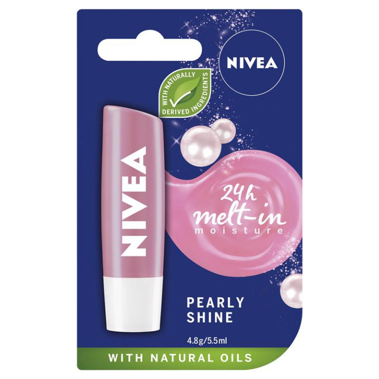 NIVEA Pearly Shine Moisturising Lip Balm 4.8g front image on Livehealthy HK imported from Australia