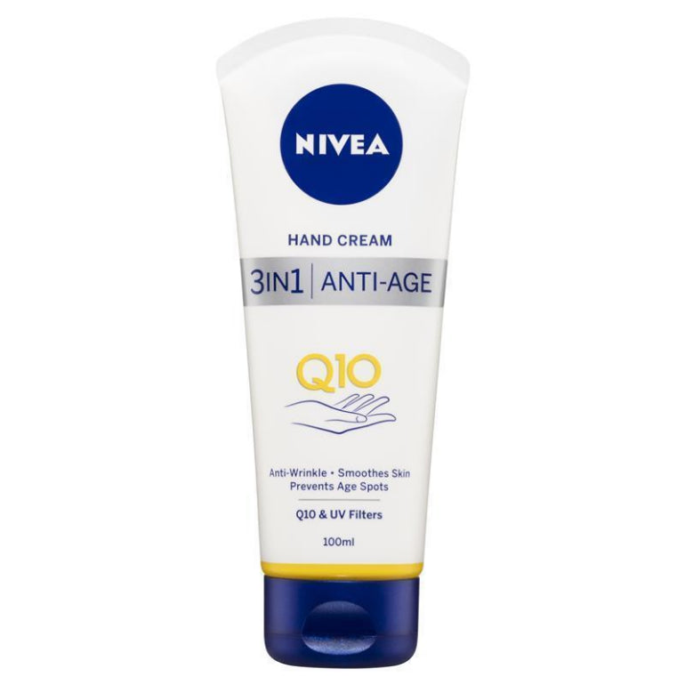 NIVEA Q10 3-in-1 Anti-age Hand Cream with UV Filters 100ml front image on Livehealthy HK imported from Australia