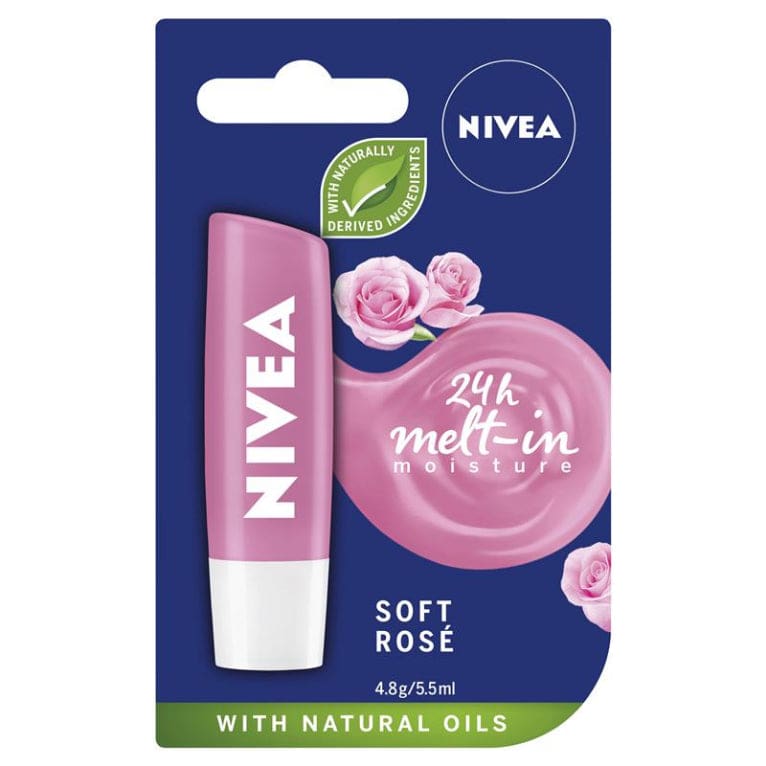 NIVEA Soft Rose Moisturising Lip Balm 4.8g front image on Livehealthy HK imported from Australia