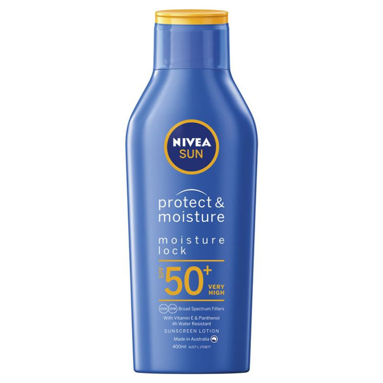 NIVEA Sun Protect & Moisture SPF50+ Sunscreen Lotion 400ml front image on Livehealthy HK imported from Australia