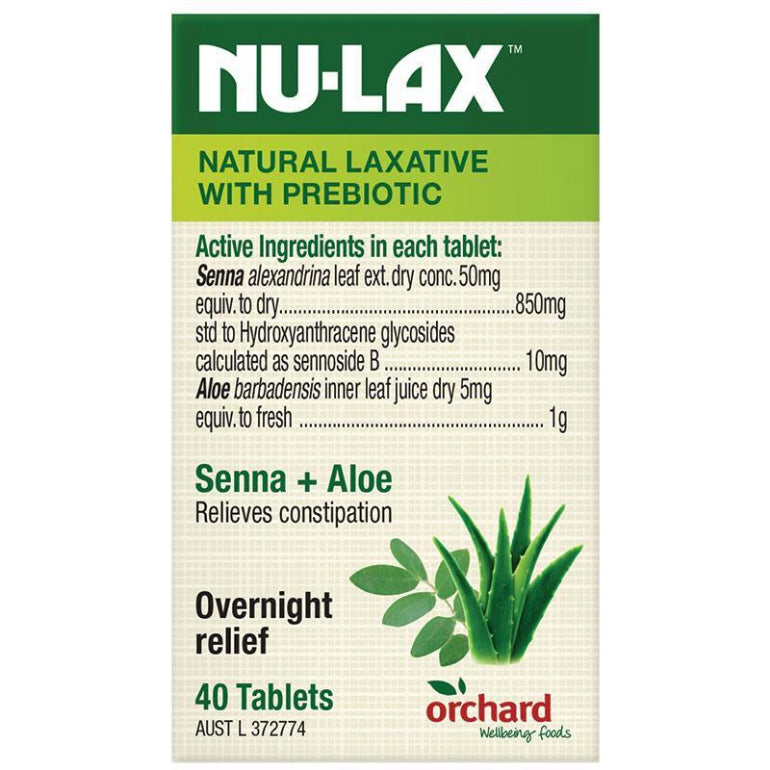 Nulax Natural Laxative Tablets With Prebiotic Senna + Aloe 40 Tablets front image on Livehealthy HK imported from Australia