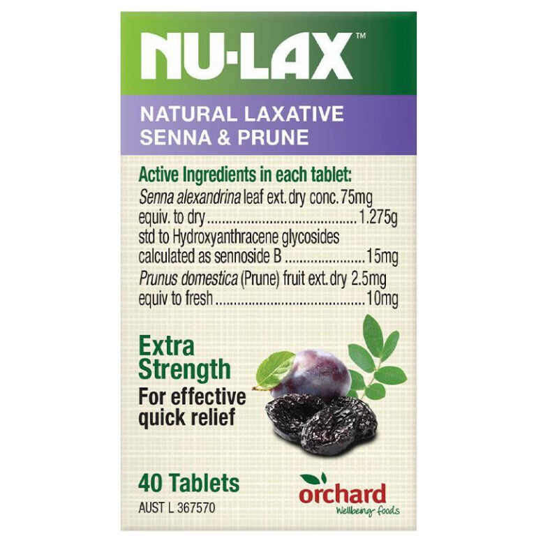 Nulax Natural Laxative Tablets with Senna and Prunes 40 Tablets front image on Livehealthy HK imported from Australia