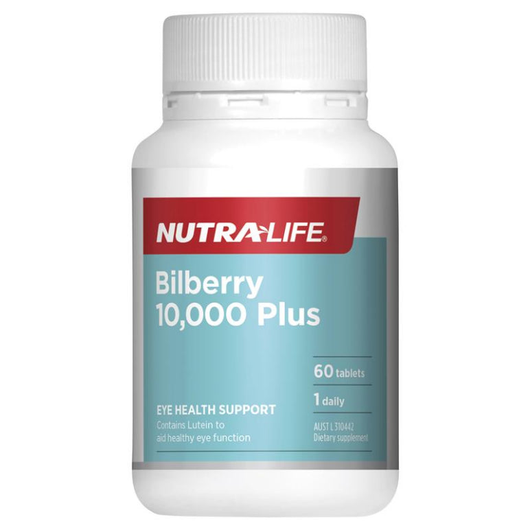 Nutra-Life Bilberry 10000 Plus 60 Tablets front image on Livehealthy HK imported from Australia