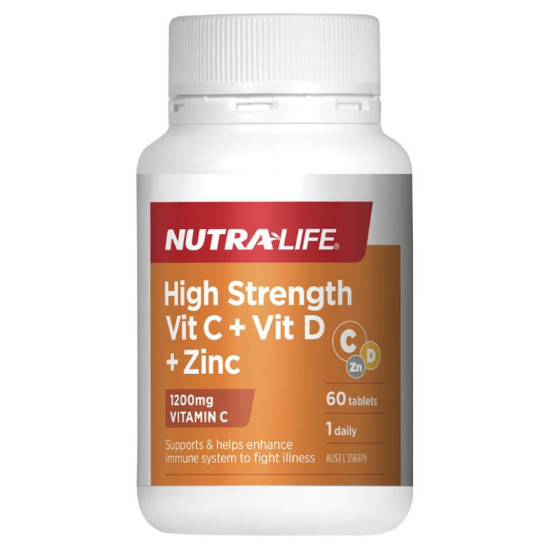 Nutra-Life High Strength Vitamin C 1200 + D + Zinc 60 Tablets front image on Livehealthy HK imported from Australia